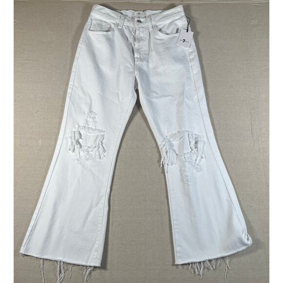 7 For All Mankind Easy Boy Bootcut Womens Size 26 New With Tags White Distressed - Picture 2 of 8